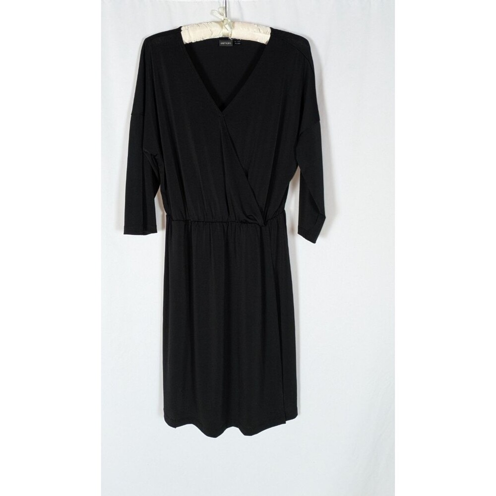 Esmara Dress L Women's Black Vneck Long Sleeve Surplice Front Faux Wrap Dress
